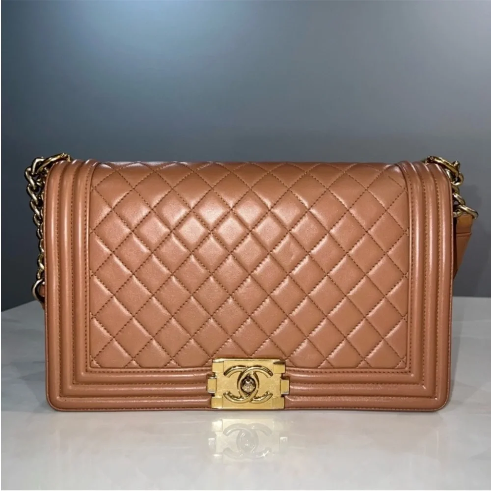 Authentic Chanel Caviar Boy Medium 21K Caramel Bag GHW